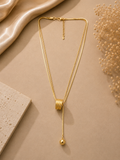 Elegant Dual-Layer Gold Lariat Ball Necklace