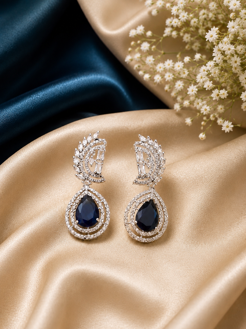 AD Royal blue crystal teardrop dangle earrings