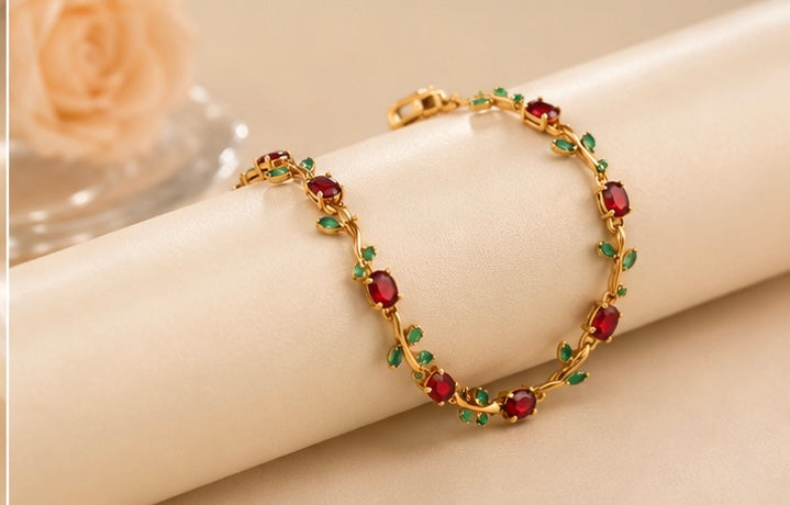Anti-Tarnish Red And Green Tulip Bracelet