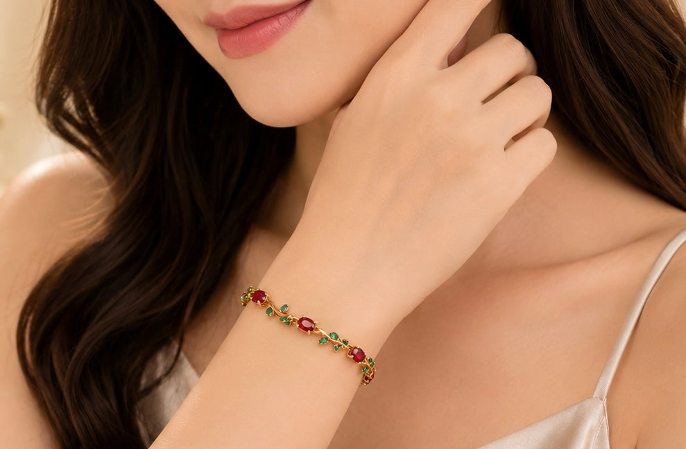 Anti-Tarnish Red And Green Tulip Bracelet