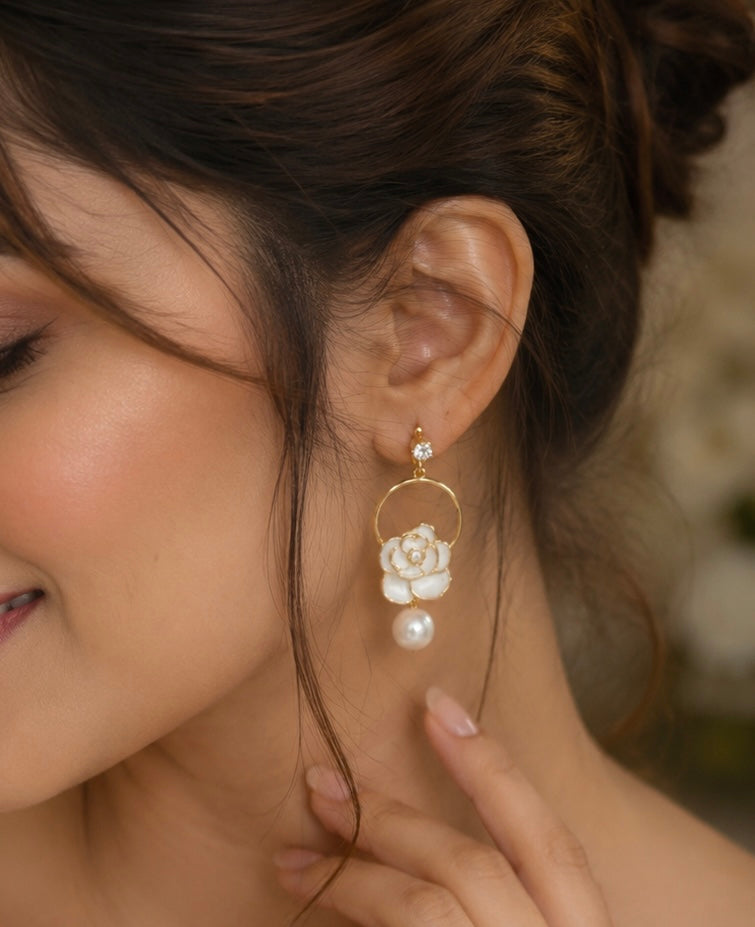 Elysian Rose Pearl Drop Earrings
