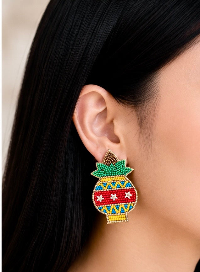 Handcrafted festive Kalash beaded statement earrings