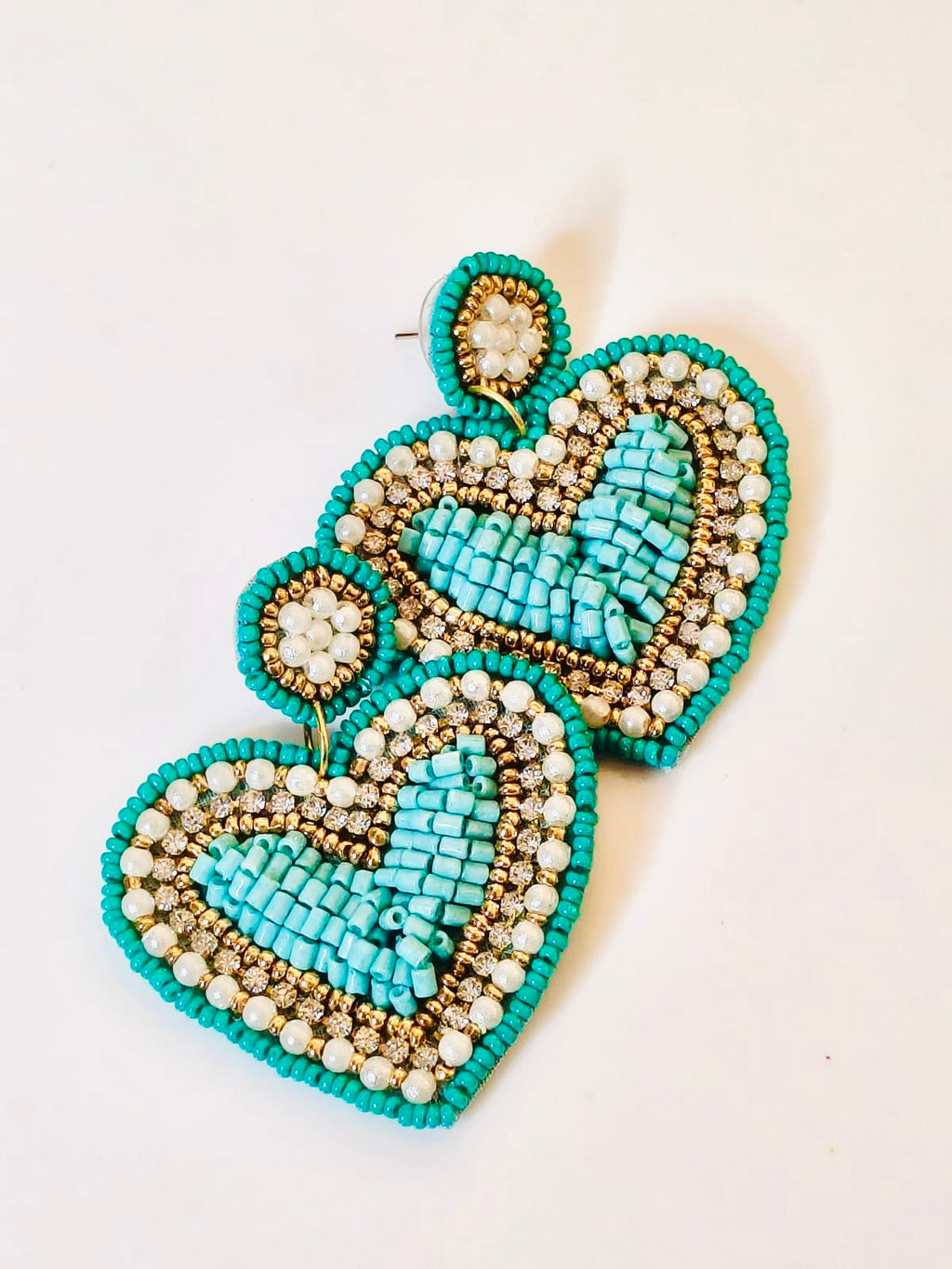 Handmade Beaded Heart Statement Earrings