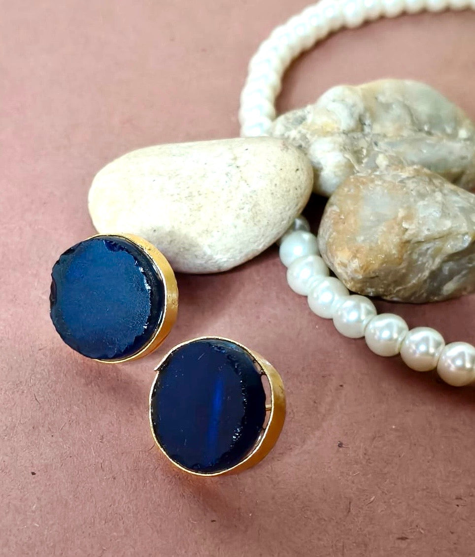 Circular Raw Stone Brass Studs