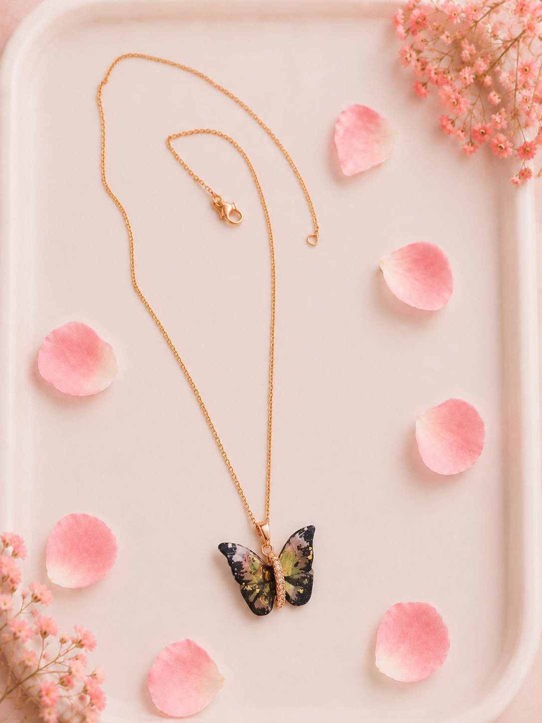 Multicolor Resin Butterfly Pendant Necklace