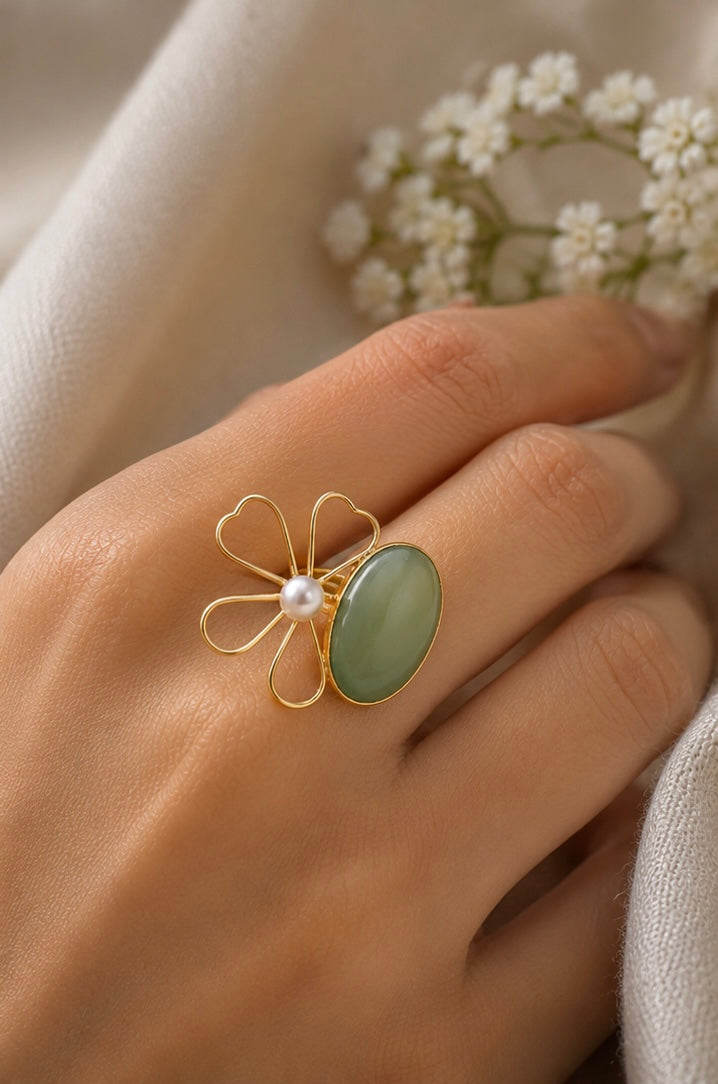 Modern Floral Sage Statement Ring