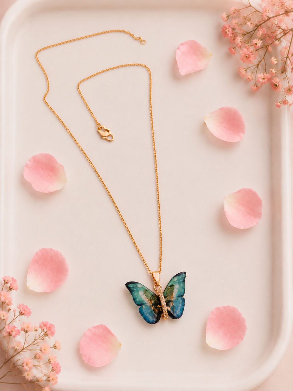 Multicolor Resin Butterfly Pendant Necklace