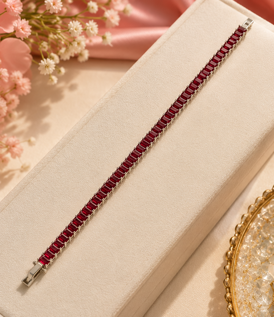 Exquisite ruby baguette tennis bracelet