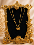 Layered Bow and Beaded Charm Necklace.