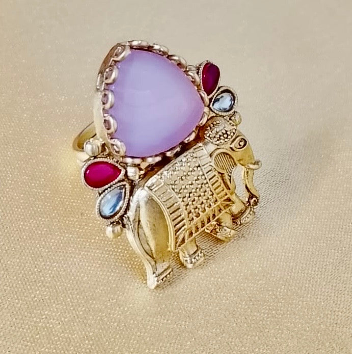 Antique gold-plated Rajwadi elephant cocktail ring