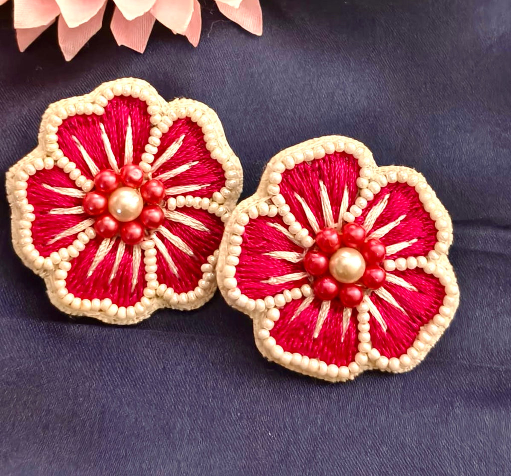 Handcrafted floral embroidered stud earrings