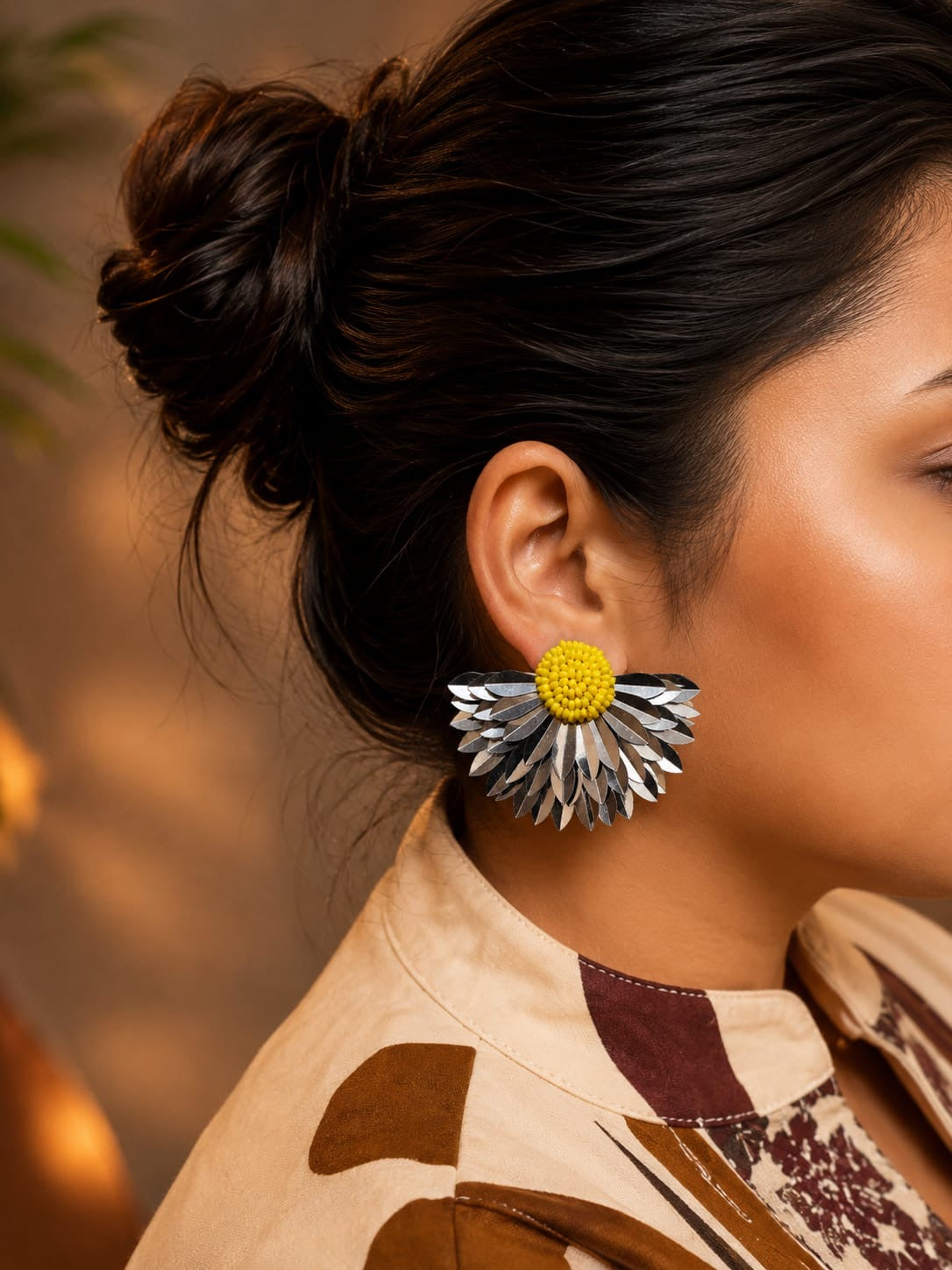 Monochrome Daisy Statement Stud Earrings