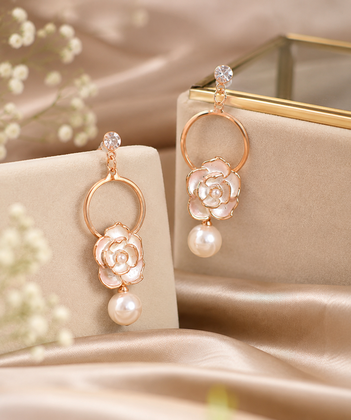 Elysian Rose Pearl Drop Earrings