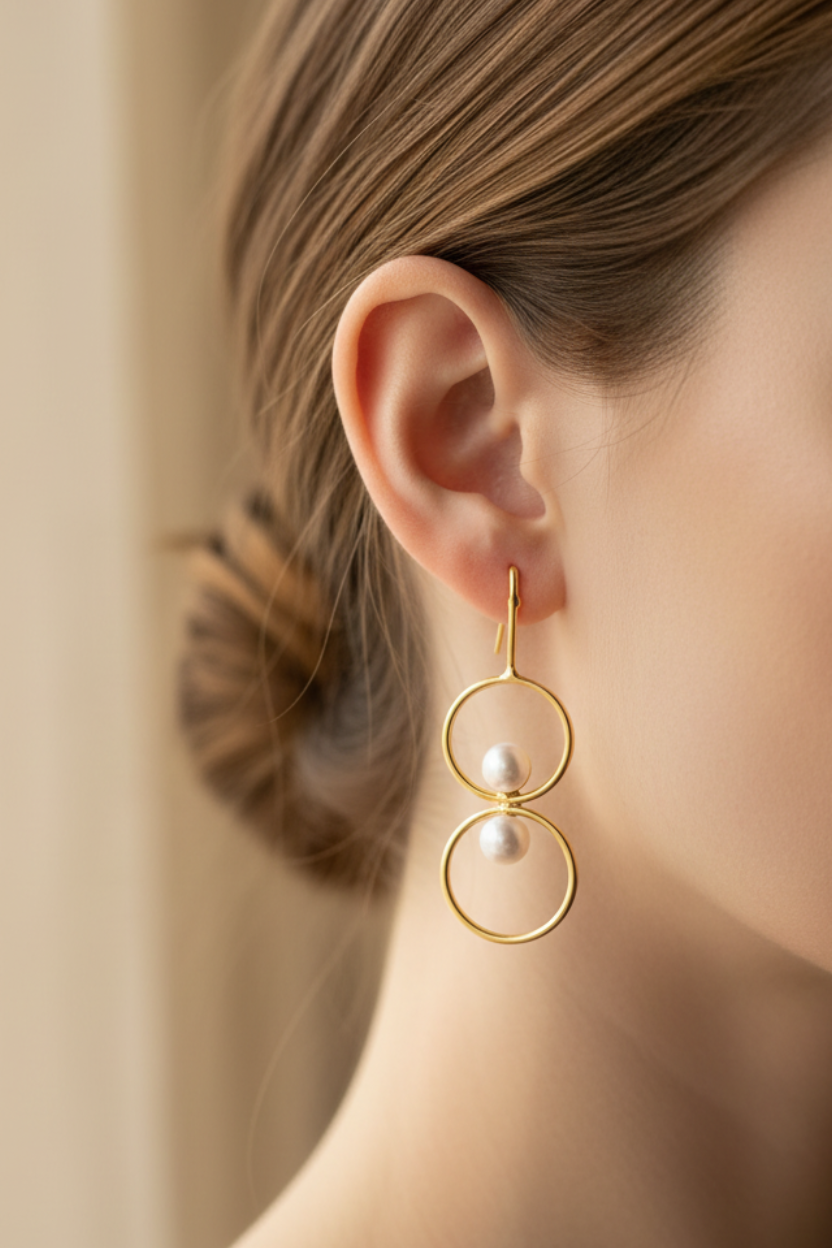 Double Halo Pearl Drop Earrings