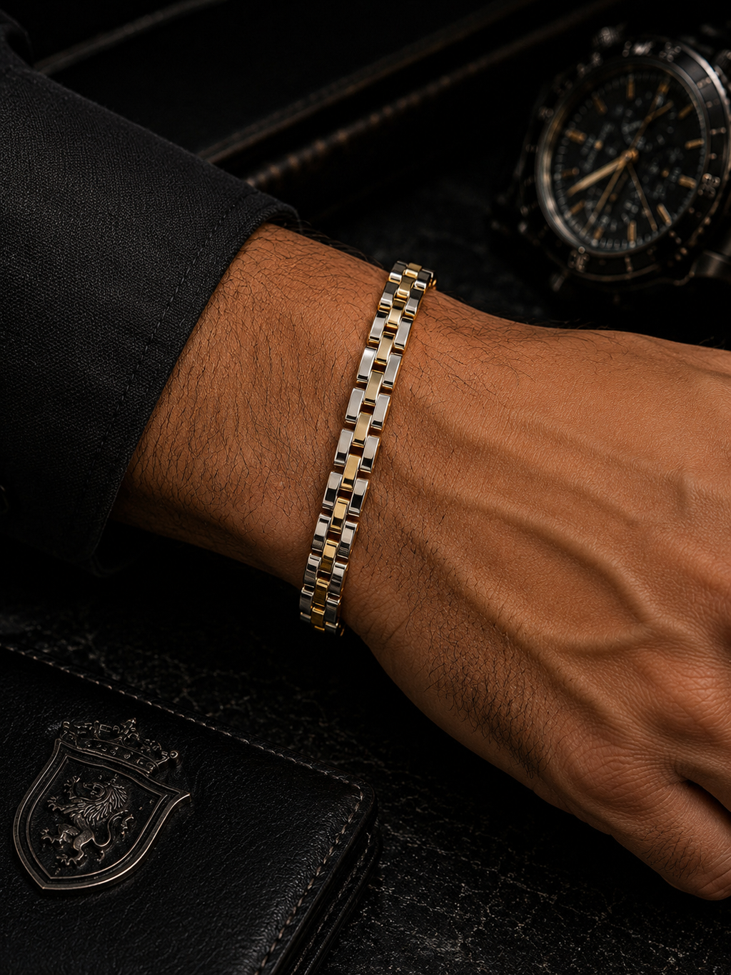 Two-tone rectangular link bracelet