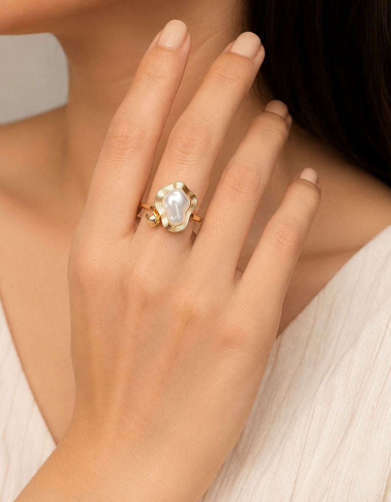 Vintage-inspired Baroque Pearl Open Statement Ring