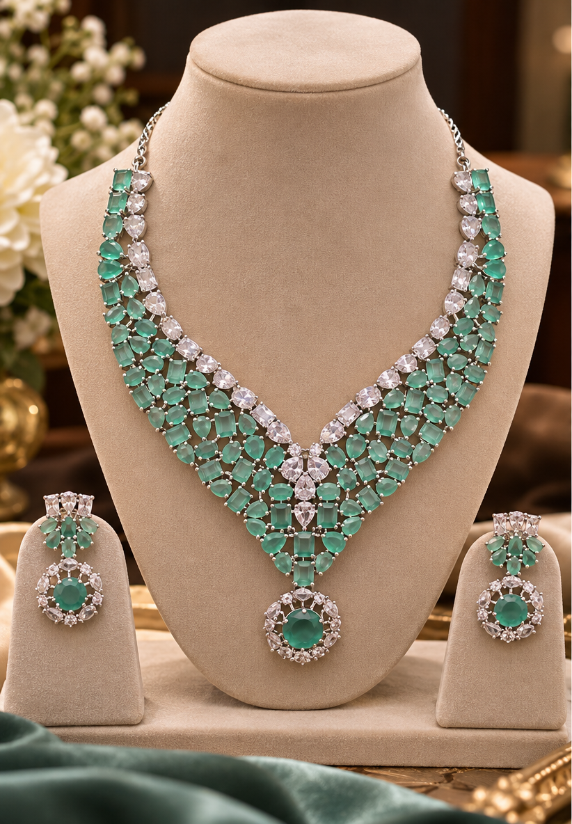 AD Mint Green Crystal necklace set