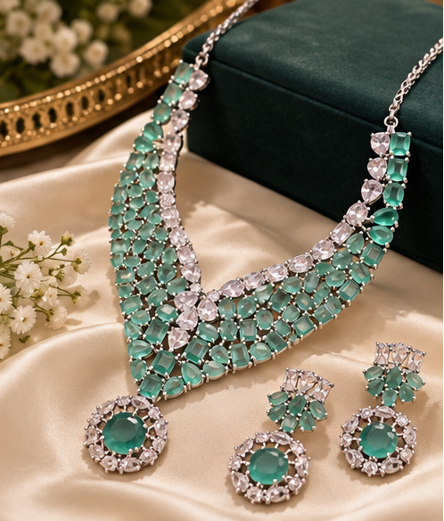 AD Mint Green Crystal necklace set