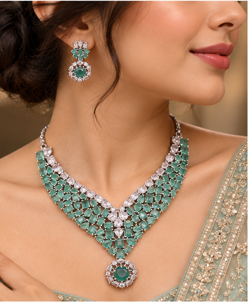 AD Mint Green Crystal necklace set