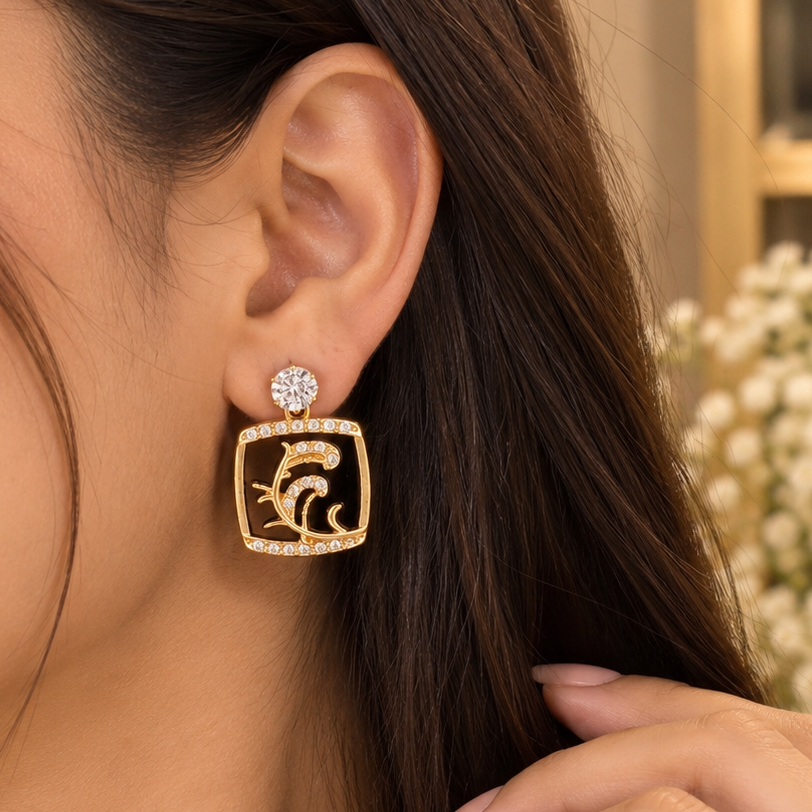 Elegant Gold-Plated Black Enamel Earrings