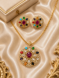 Gold-Plated Navratna-Inspired Floral Pendant Set
