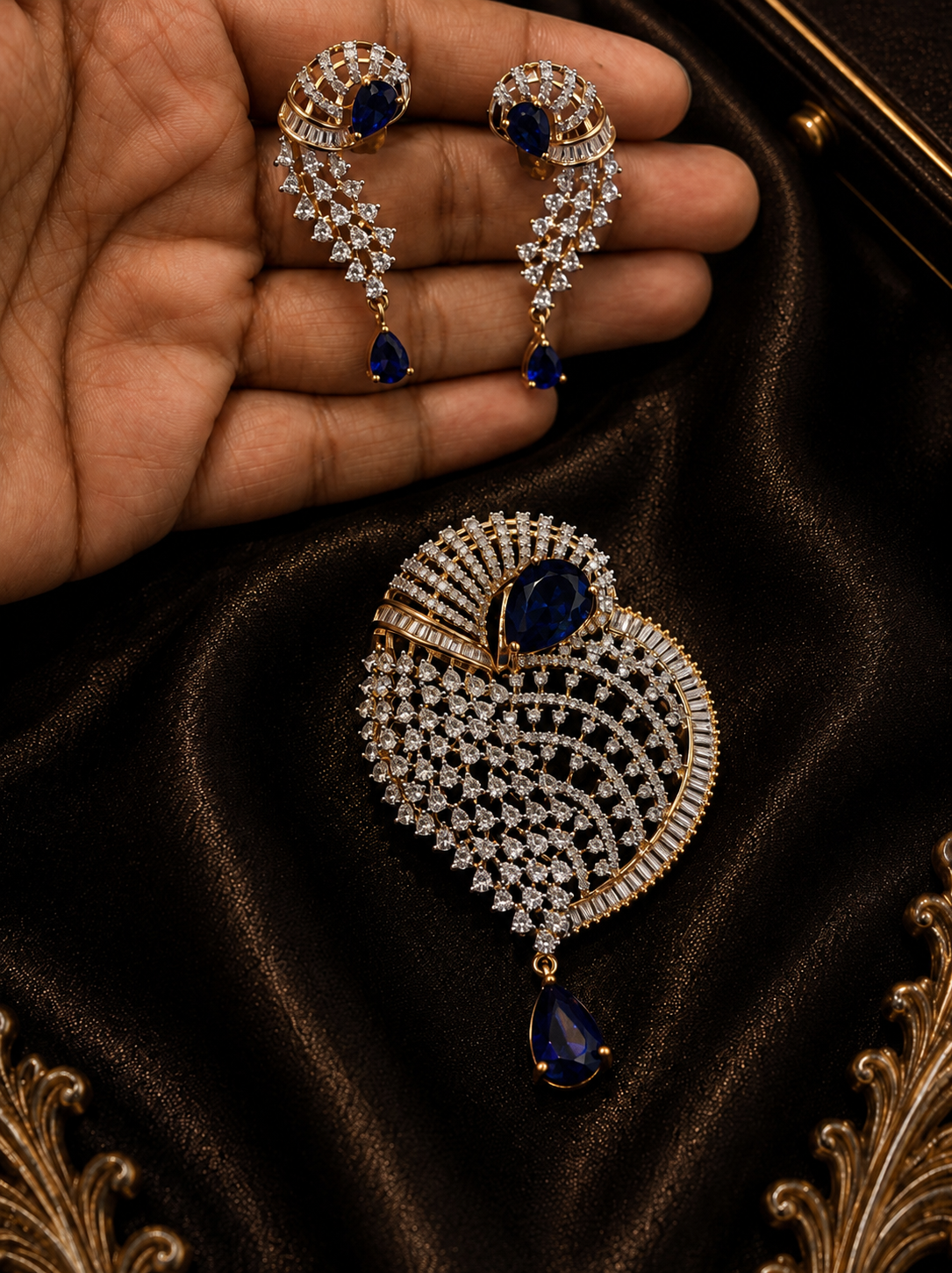 Gold-Plated American Diamond Swirl Pendant Set