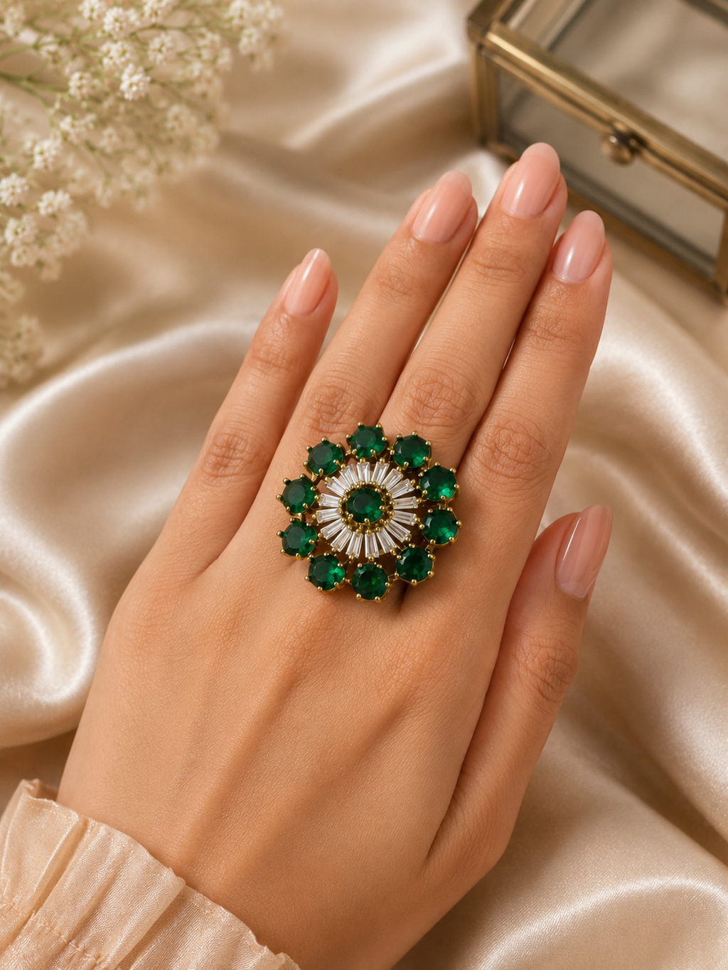 Imperial Emerald Sunburst Cocktail Ring