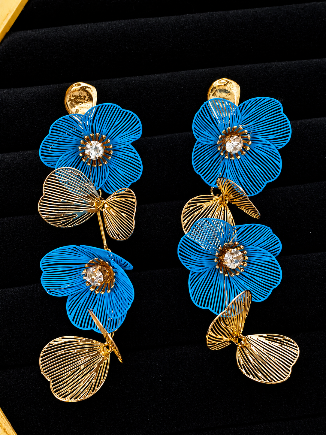 Botanical Wire-Mesh Floral Dangler Earrings