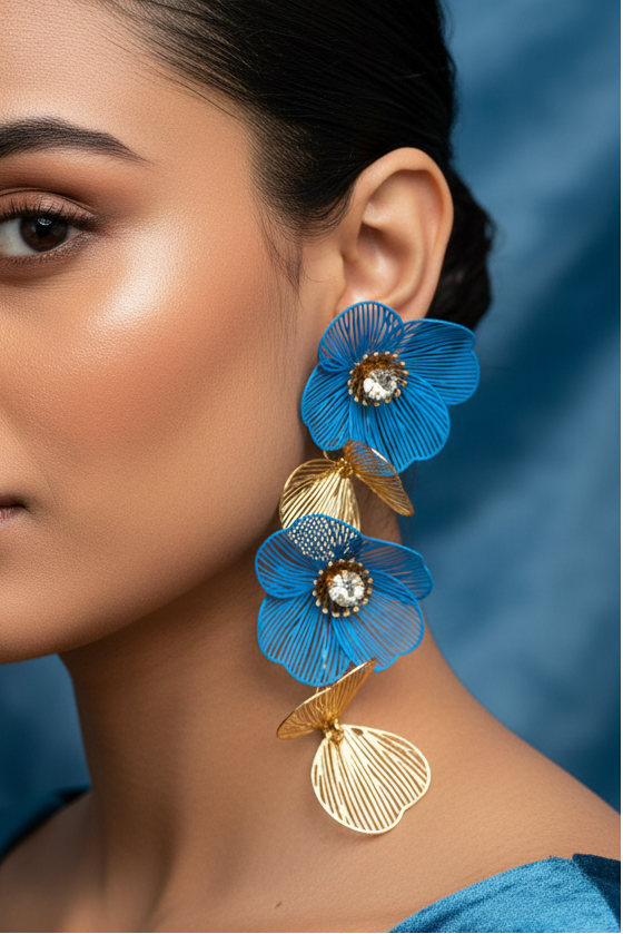 Botanical Wire-Mesh Floral Dangler Earrings