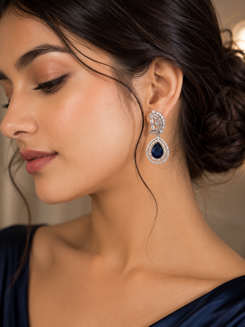 AD Royal blue crystal teardrop dangle earrings