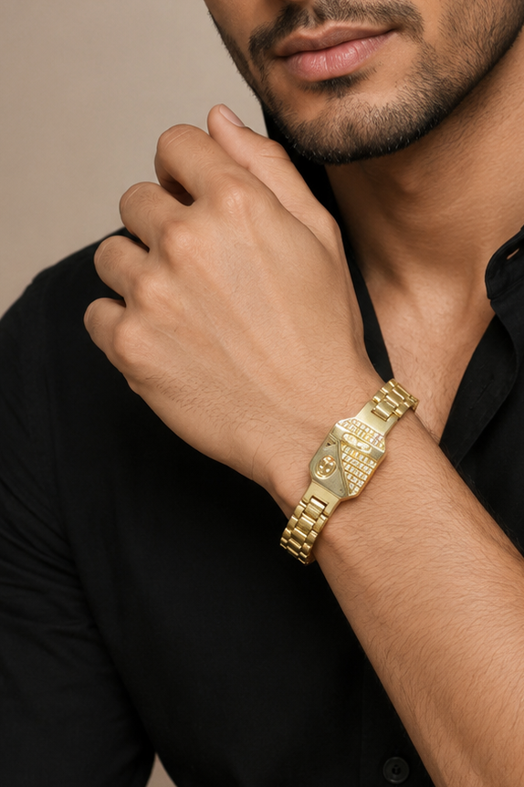 Premium Watch-Strap Style Gold Plated Bracelet for Men