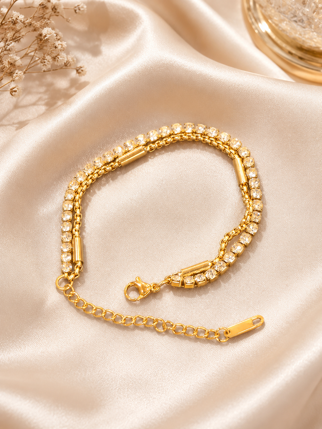 Elegant double-layered golden crystal bracelet