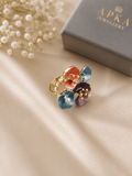 French-vintage style gold enamel wildflower cluster statement ring