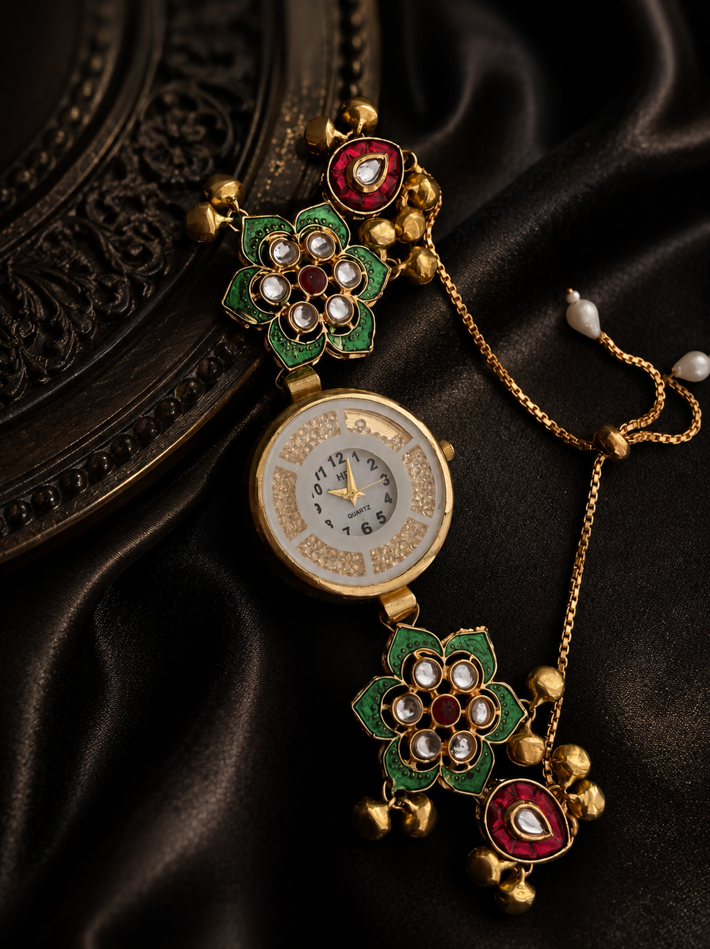 Kashmiri Meenakari  Circle Green Floral Bracelet Watch