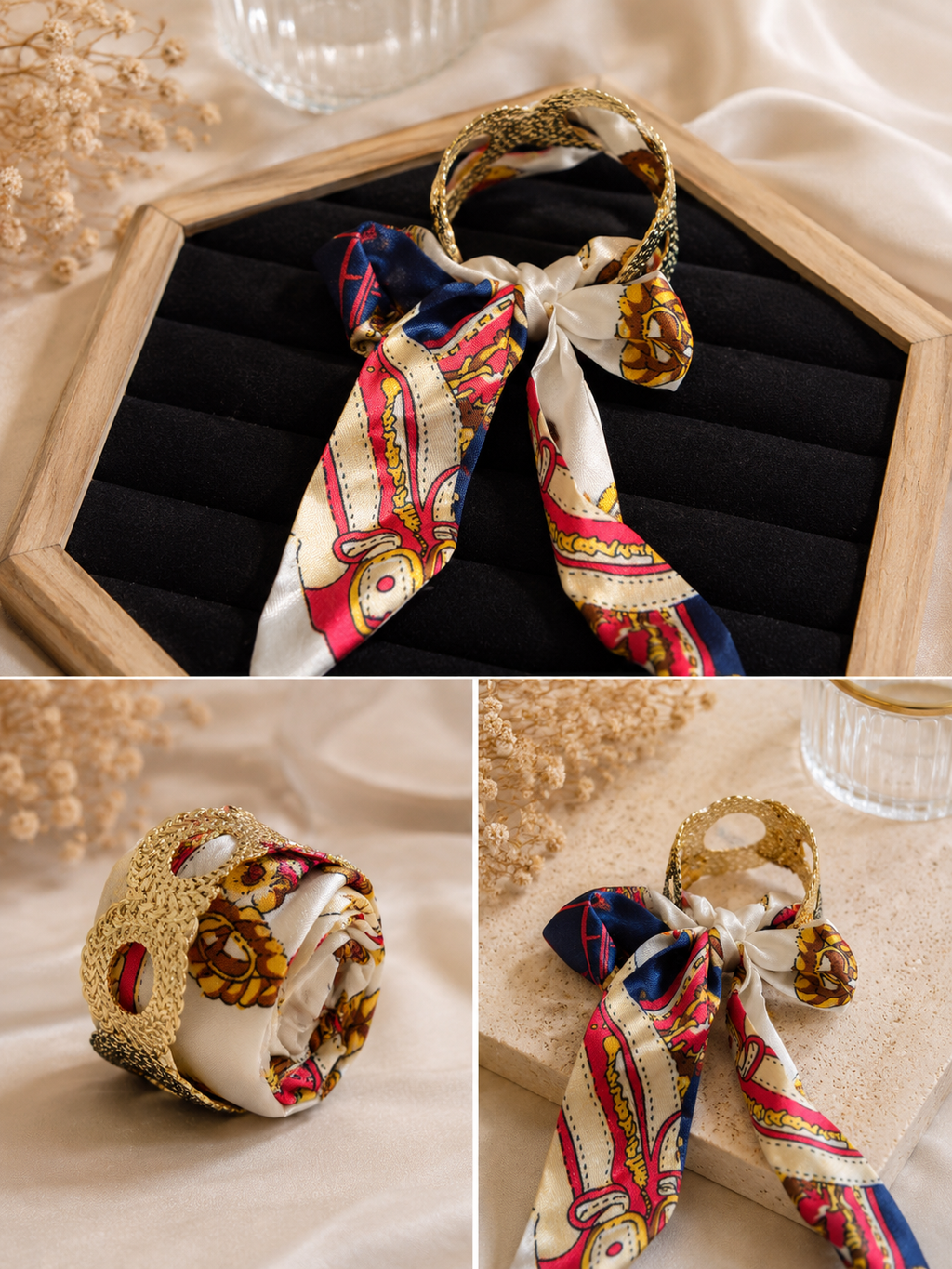 2-in-1 silk scarf cuff bracelet