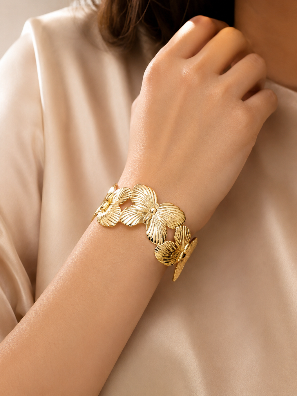 Gold Plated Anti Tarnish Stainless Steel Butterfly Themed Cuff