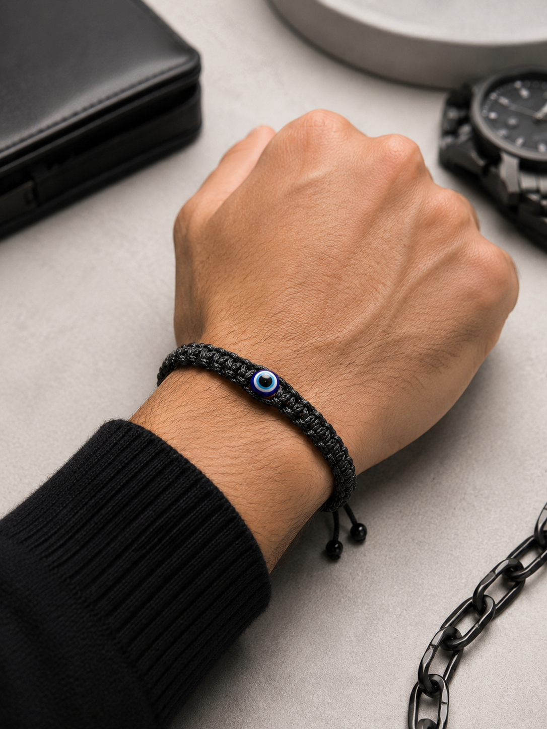 Macramé evil eye bracelet