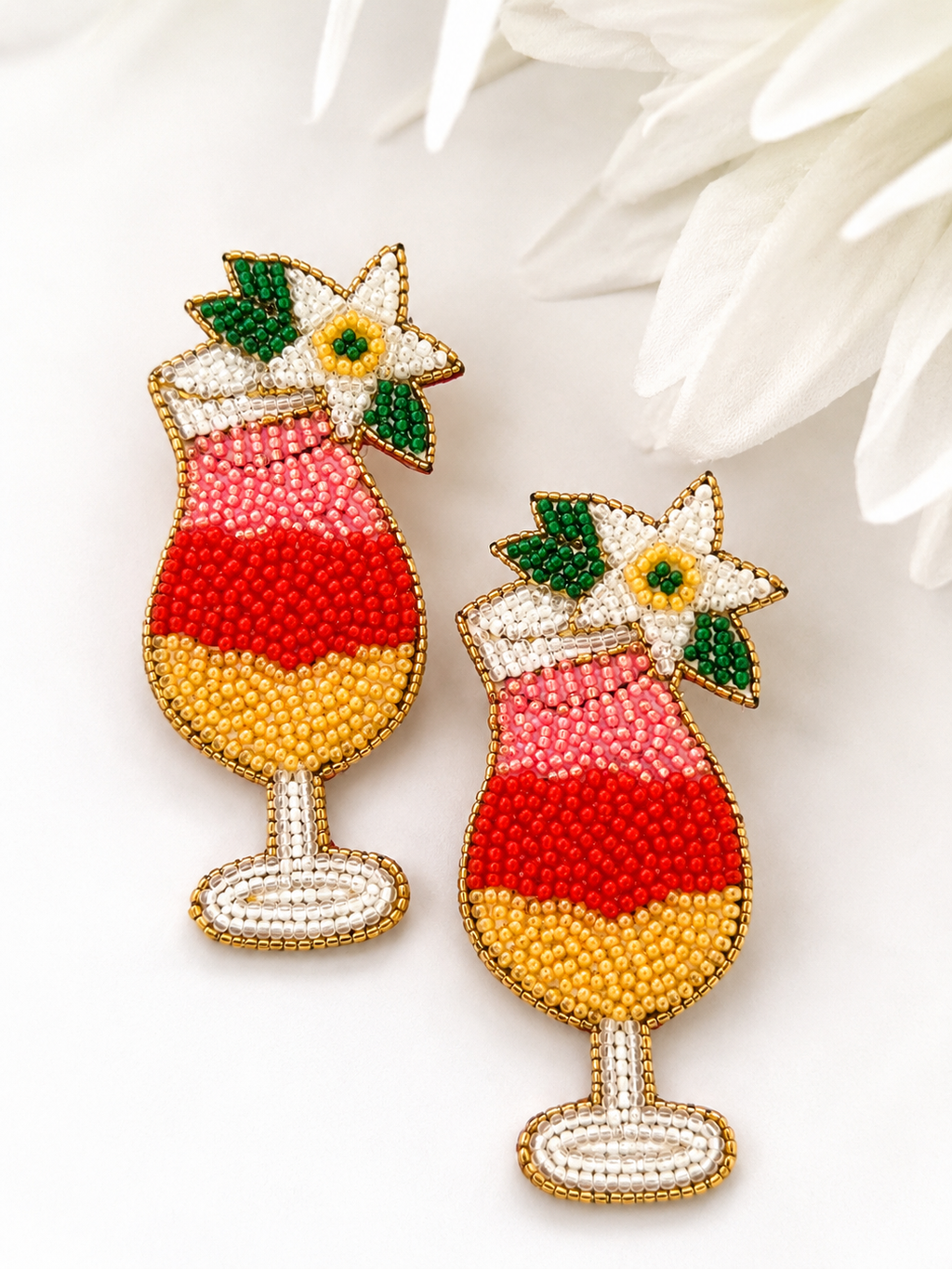 Handmade tropical cocktail beaded statement earrings.