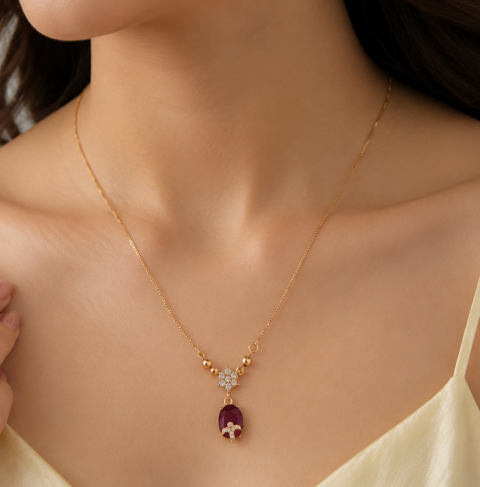Exquisite floral ruby-red pendant necklace