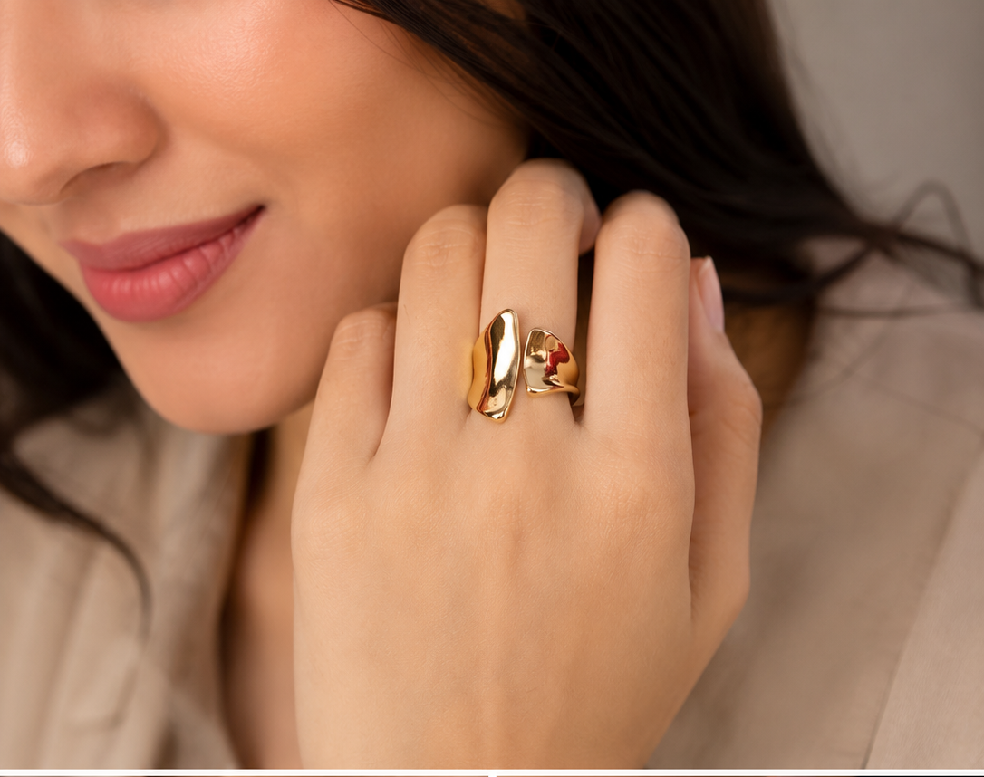 Bold Fluid Edge Statement Ring