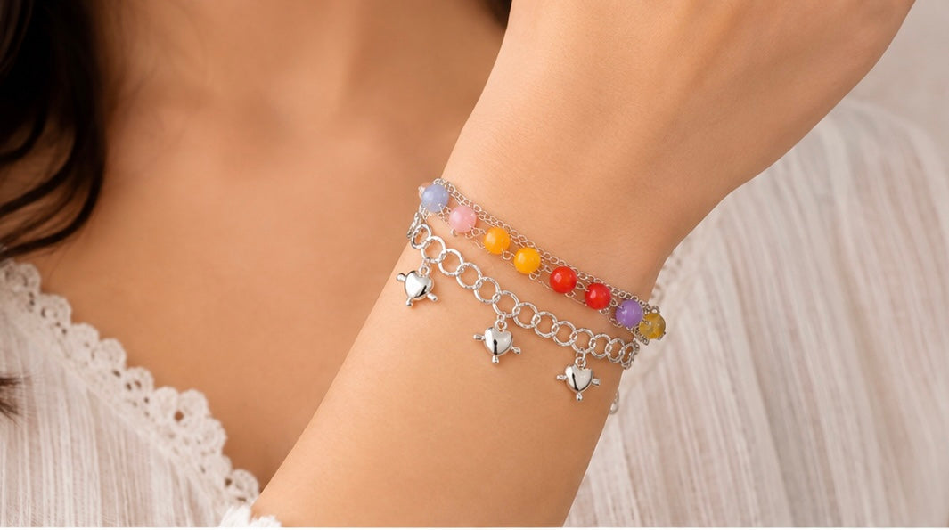Vibrant multi-layered charm bracelet