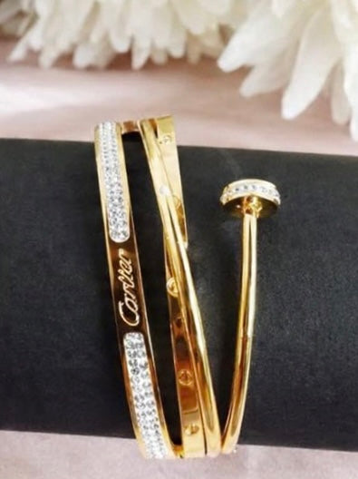 Cartier anti tarnish bracelet with 3 line nail cuff design