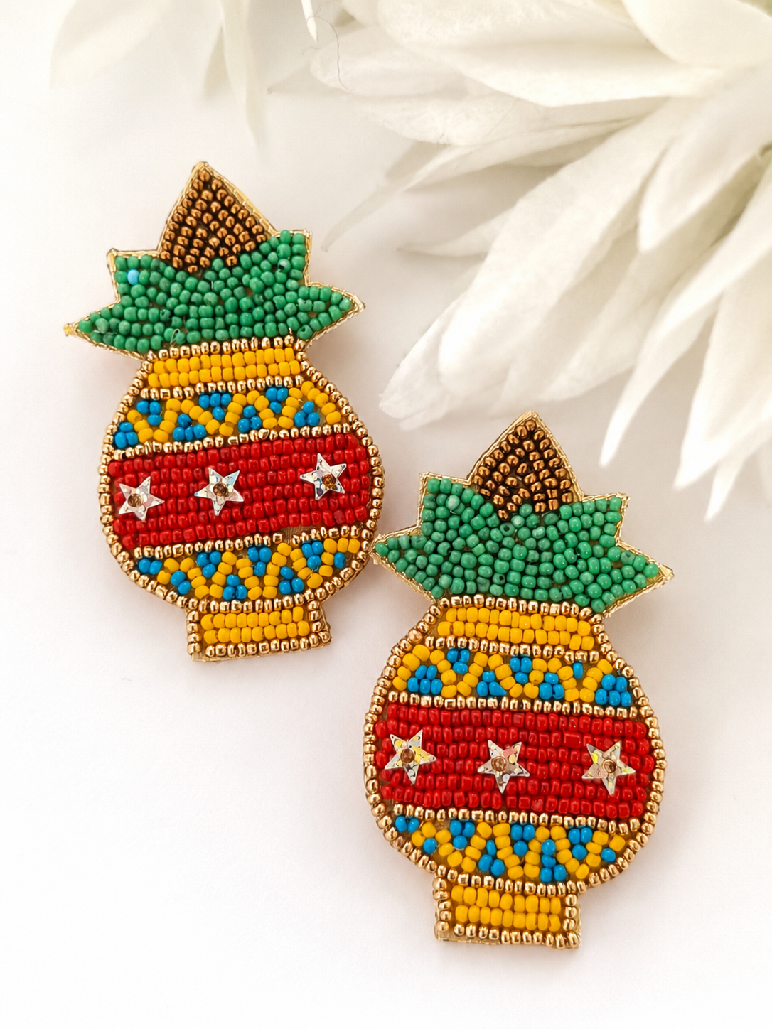 Handcrafted festive Kalash beaded statement earrings