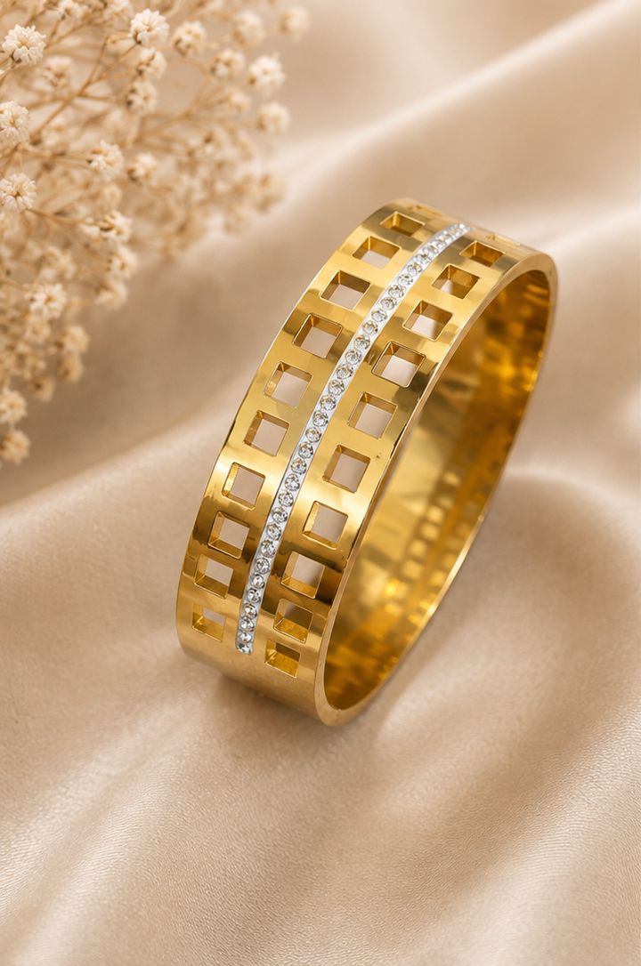 Cutout geometric diamond wide cuff bracelet