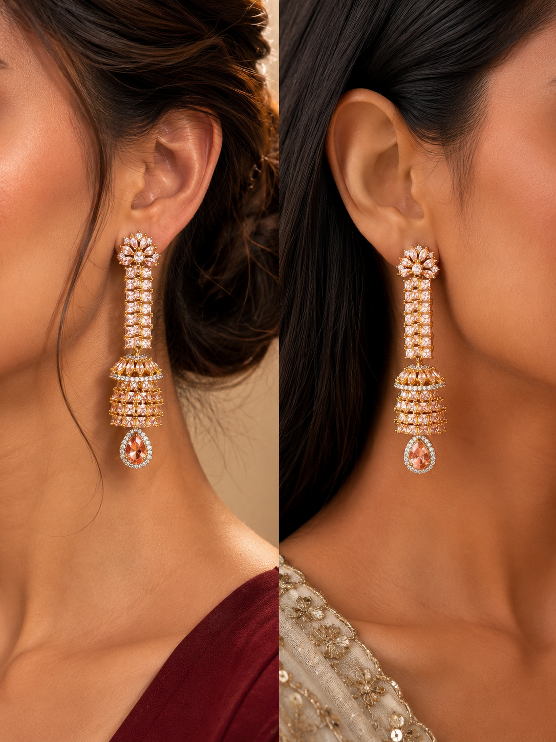 Elegant Champagne Zircon Long Drop Earrings