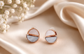 Women's rose gold geometric bi-color half-circle stud earrings