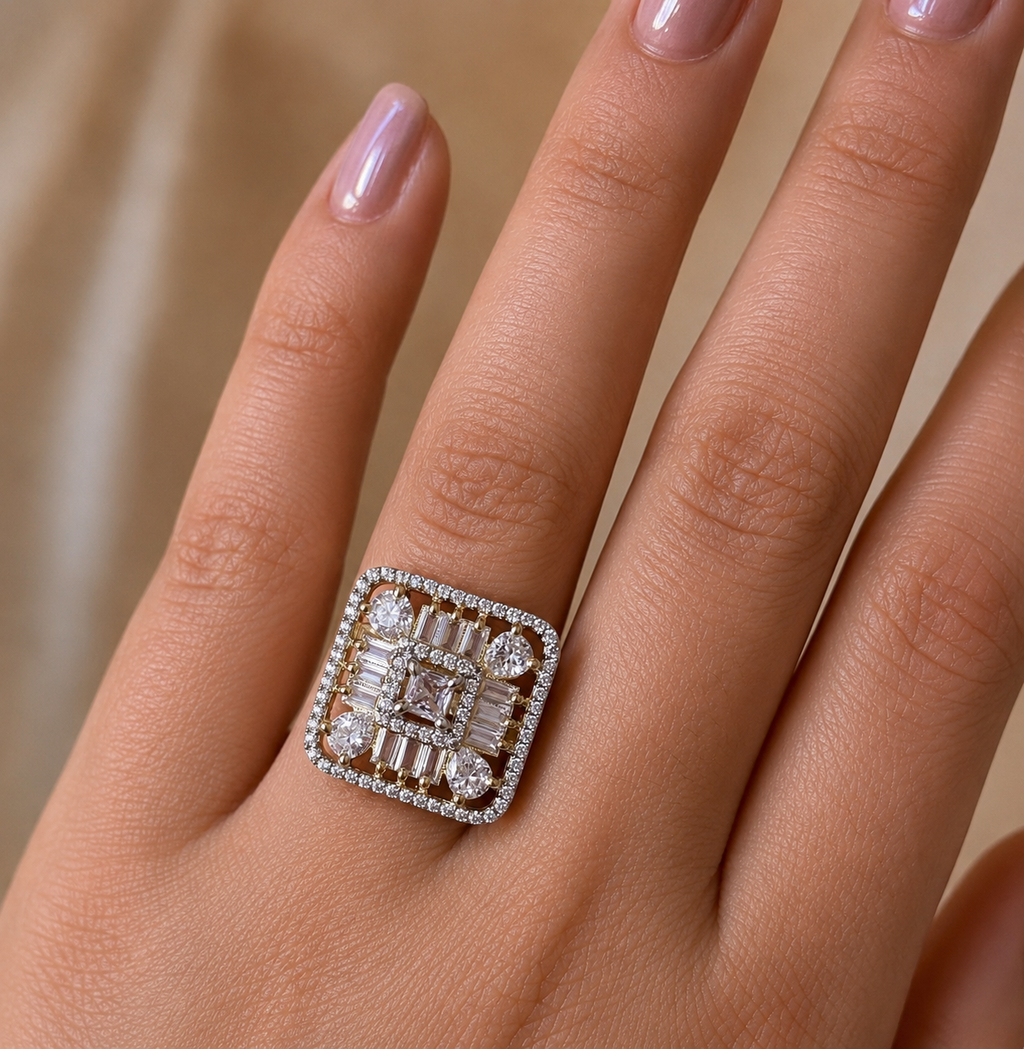 luxurious geometric cocktail ring