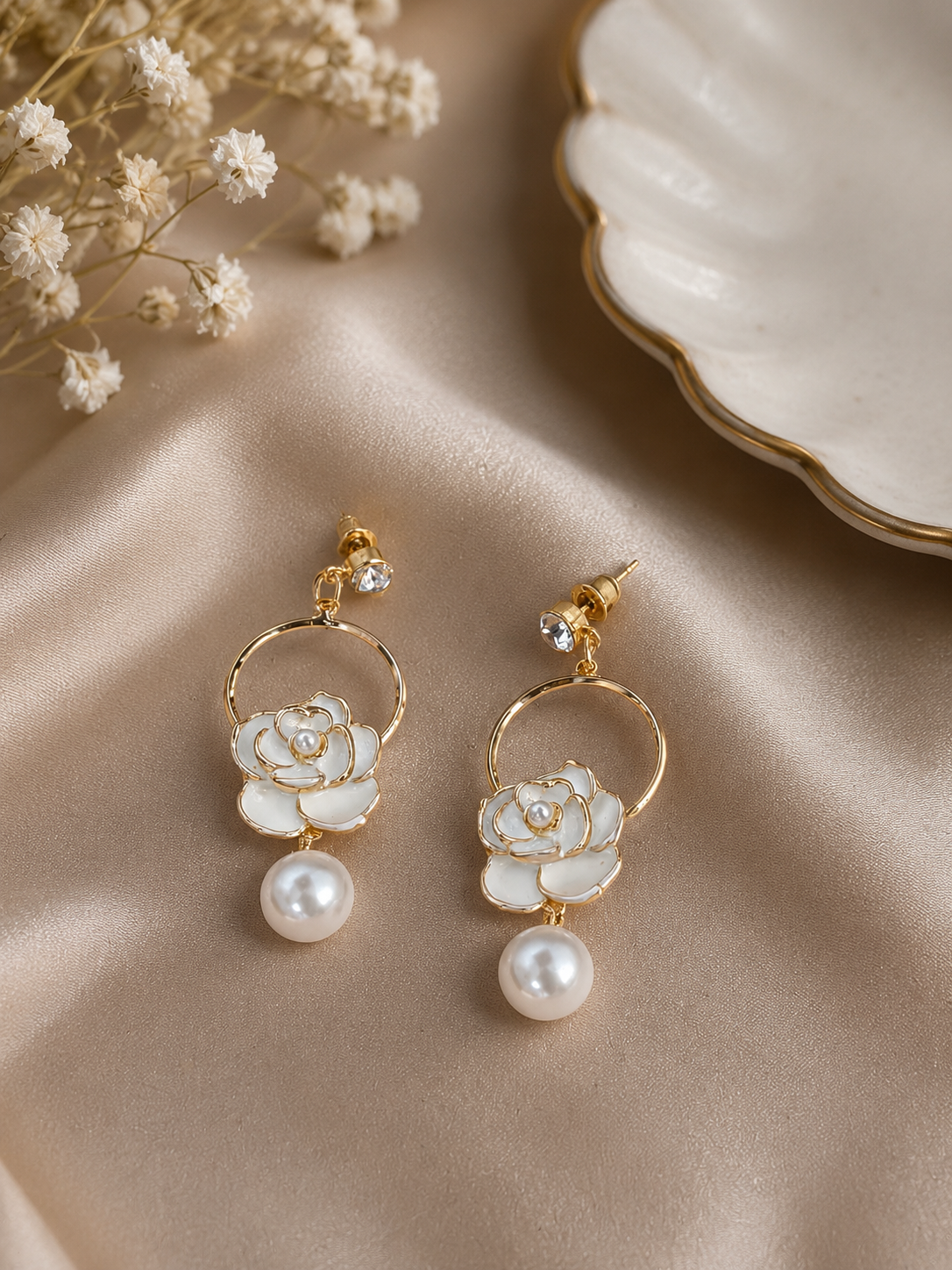 Elysian Rose Pearl Drop Earrings
