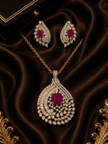 Gold-Plated Ruby Red and American Diamond Pendant Set