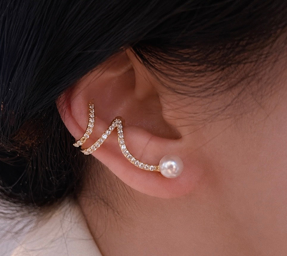 Korean-style wave ear cuff climber earrings